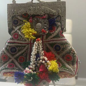 Handcrafted Banjara Embroidered Clutch Bag with Metal Frame & Tassels